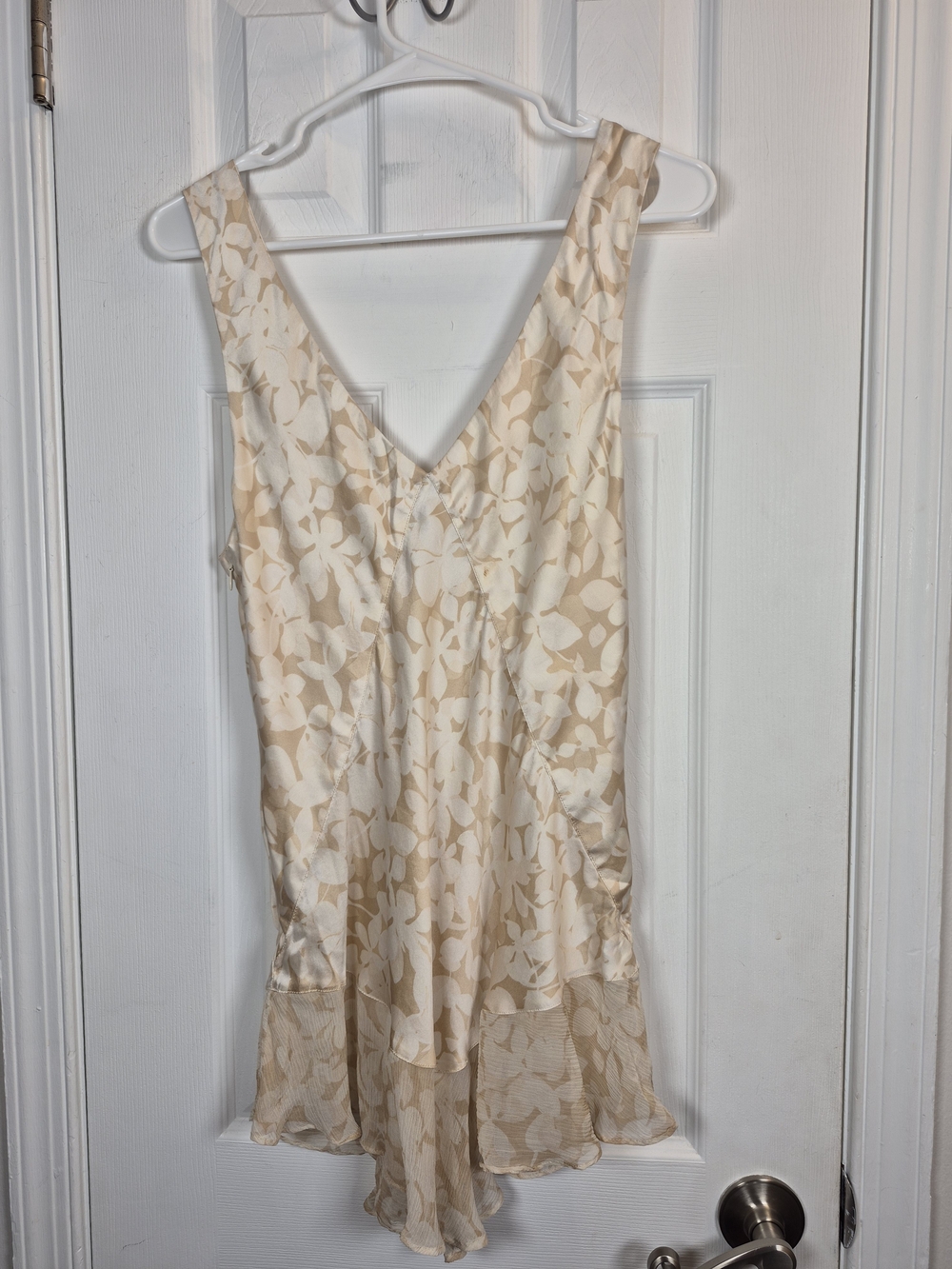 Banana Republic 100% Silk Floral Camisole Top Sheer Trim Beige Size 14